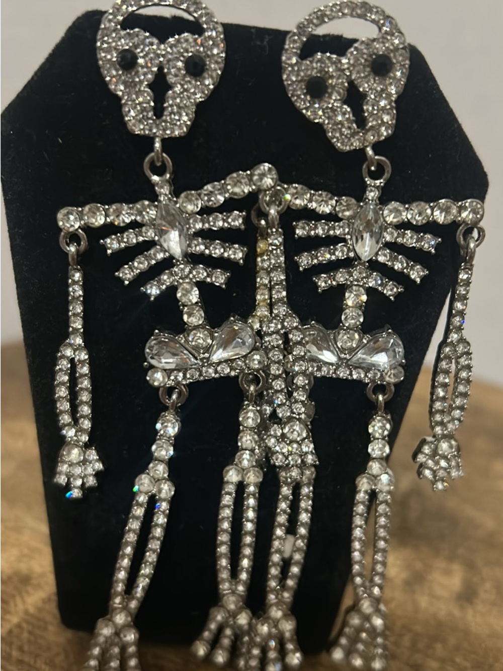 Crystal Rhinestone Skeleton Drop Earrings - Silver